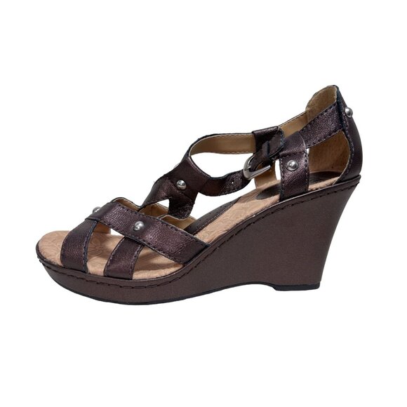 Born Women's Leather Studded Ankle Strap Wedge Sandals in Brown - Sz 9 (40.5) - Picture 3 of 10